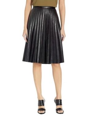 J.Crew Black Faux Leather Pleated Midi Skirt Size 8